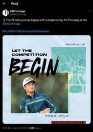 The RBC Heritage posted about Viktor Hovland
